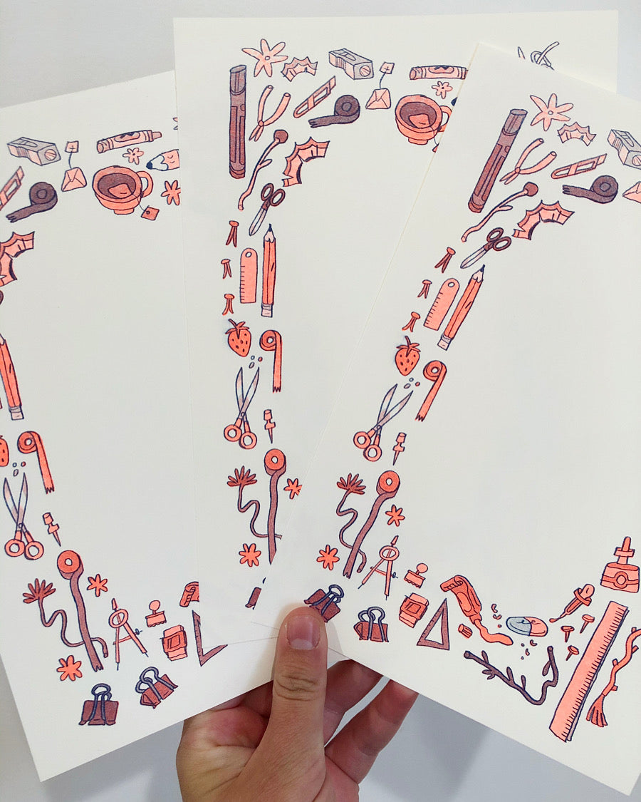 Tools of the Trade, Set of 3 Riso Printed Notecards