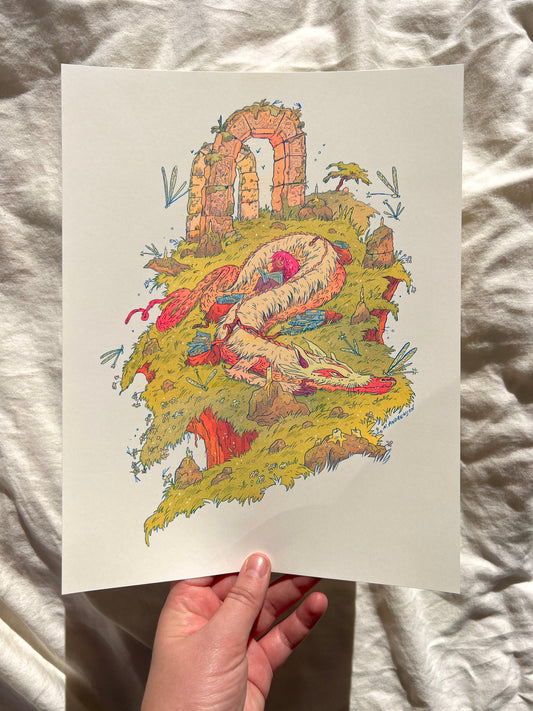 The Book Dragon - Small Riso Print