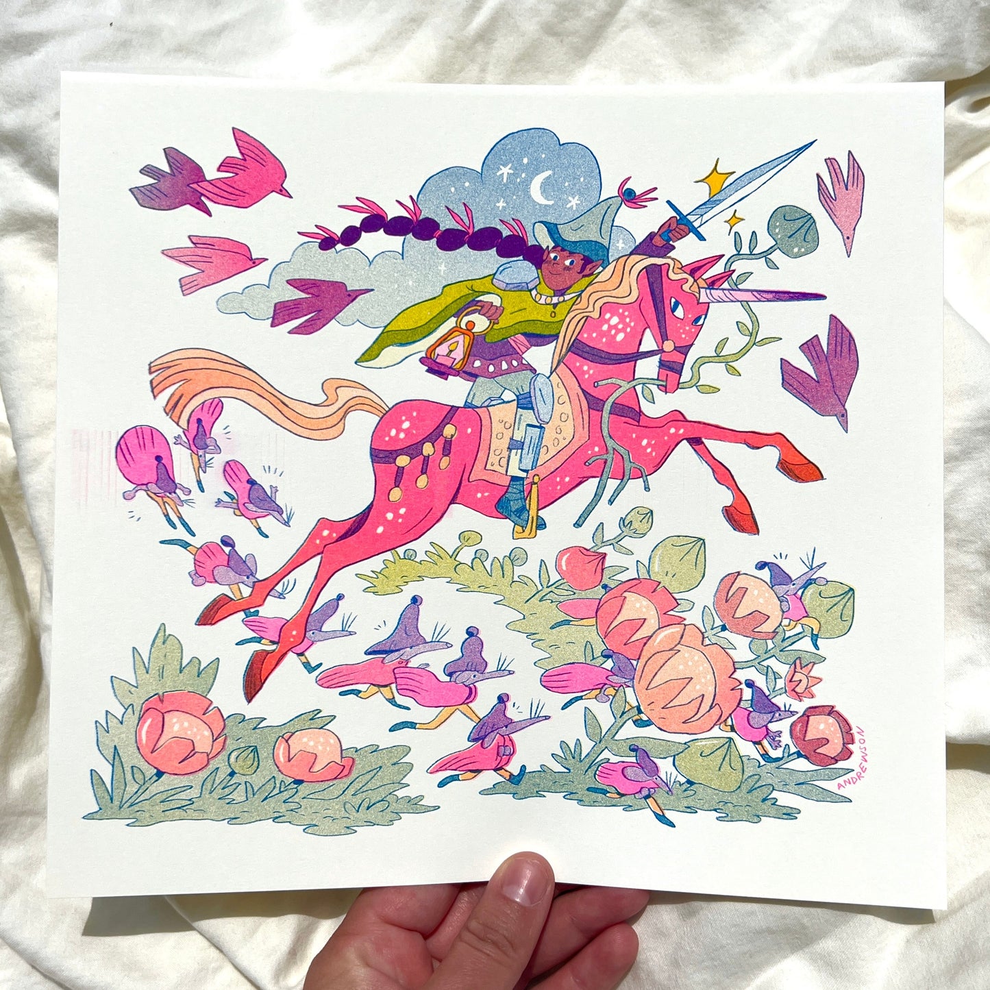 Unicorn Knight Riso Print