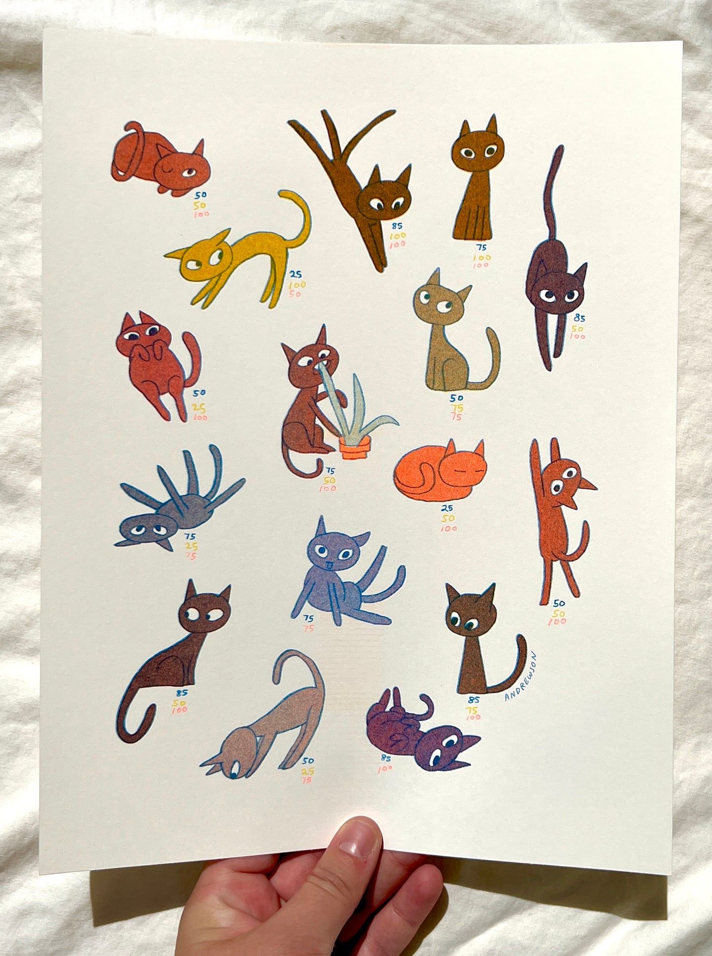 Cool Cats Color Chart Riso Print