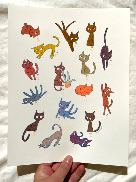 Cool Cats Color Chart Riso Print