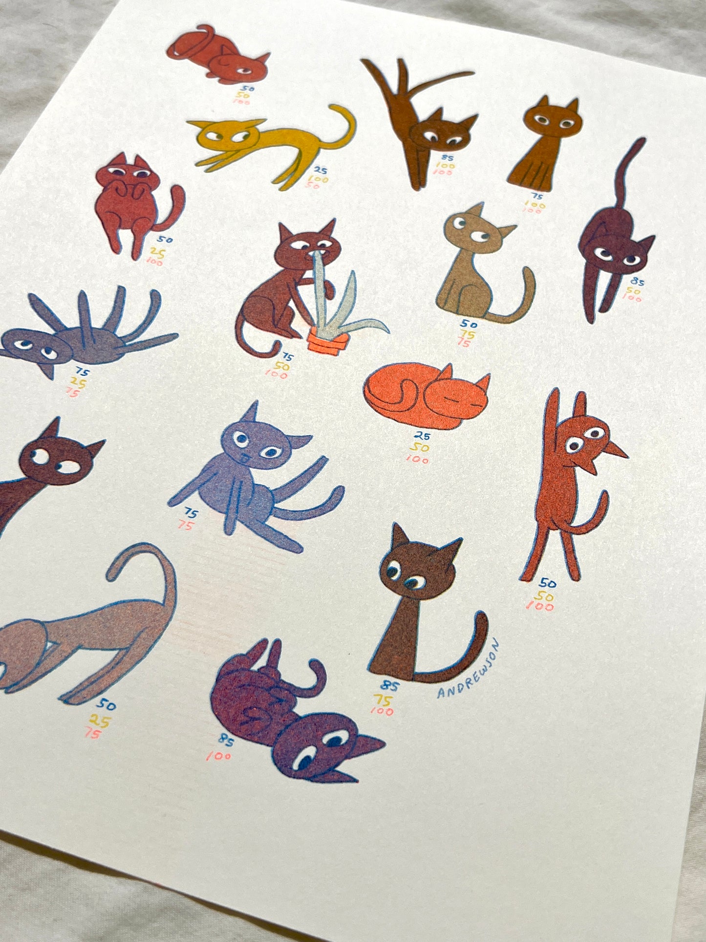 Cool Cats Color Chart Riso Print