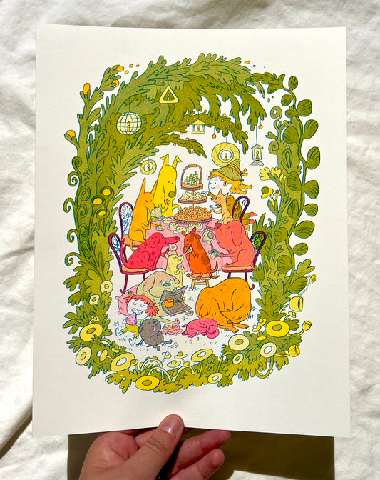 Doggy Tea Party Riso Print