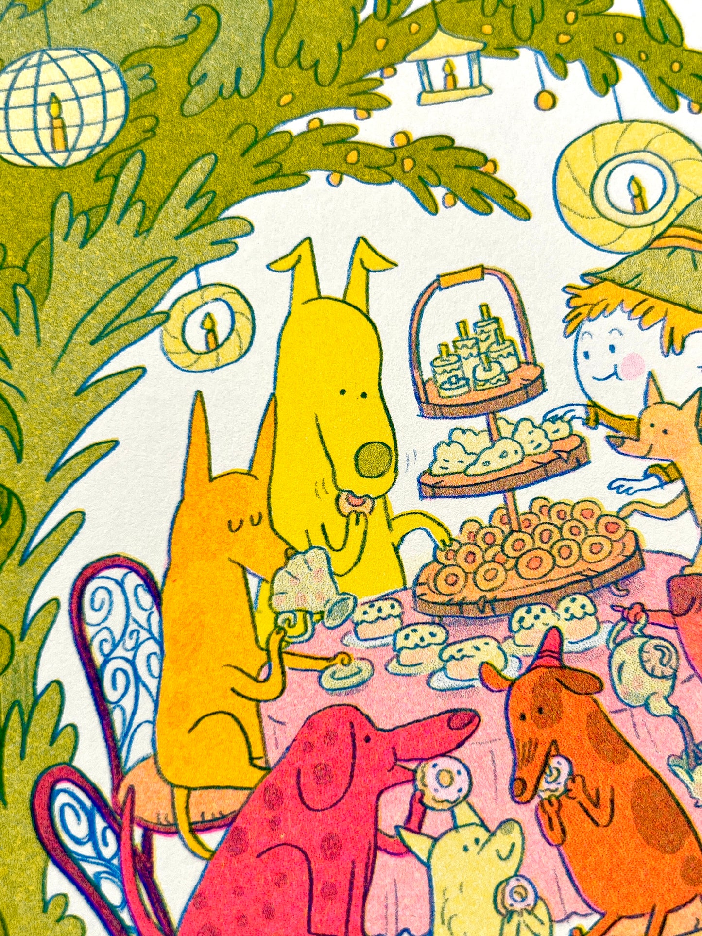 Doggy Tea Party Riso Print