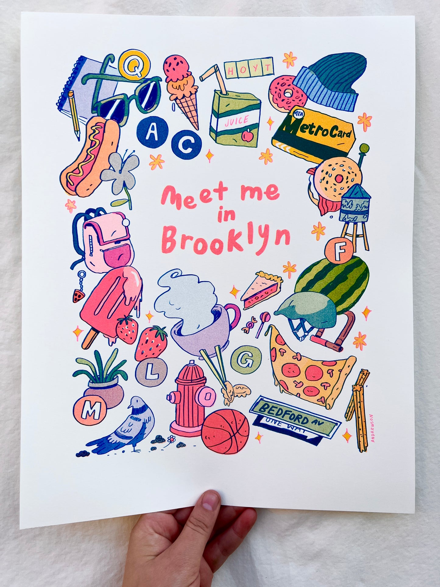 Meet Me In Brooklyn Large Riso Print