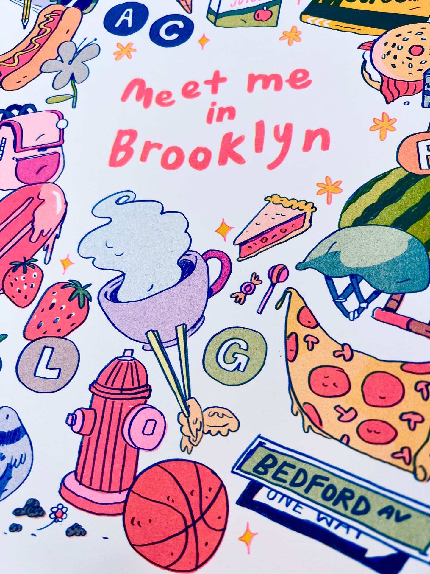 Meet Me In Brooklyn Large Riso Print