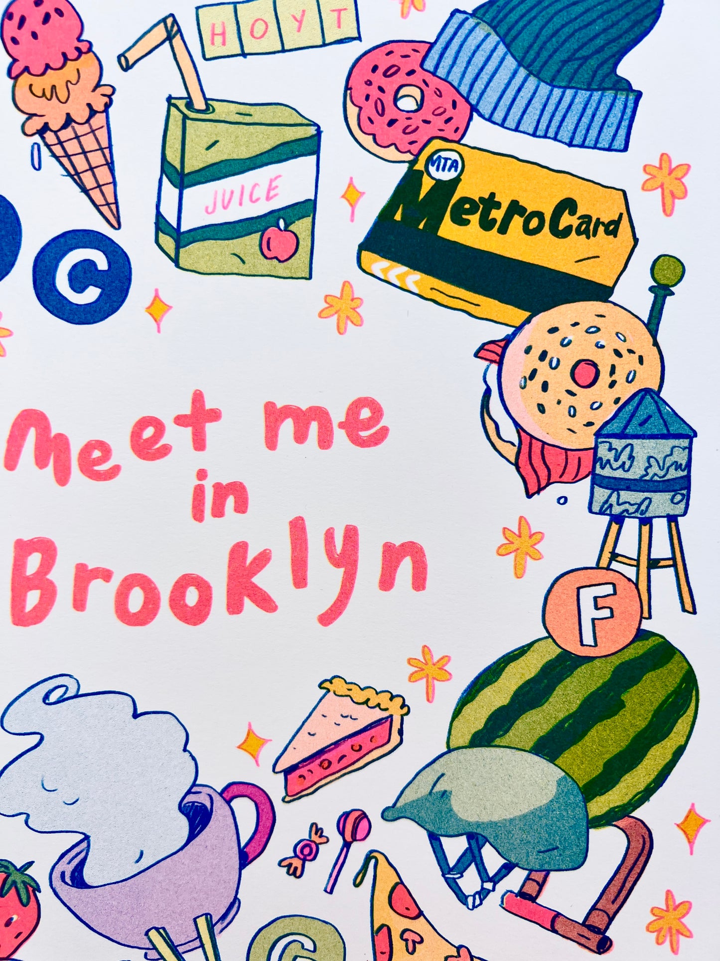 Meet Me In Brooklyn Large Riso Print