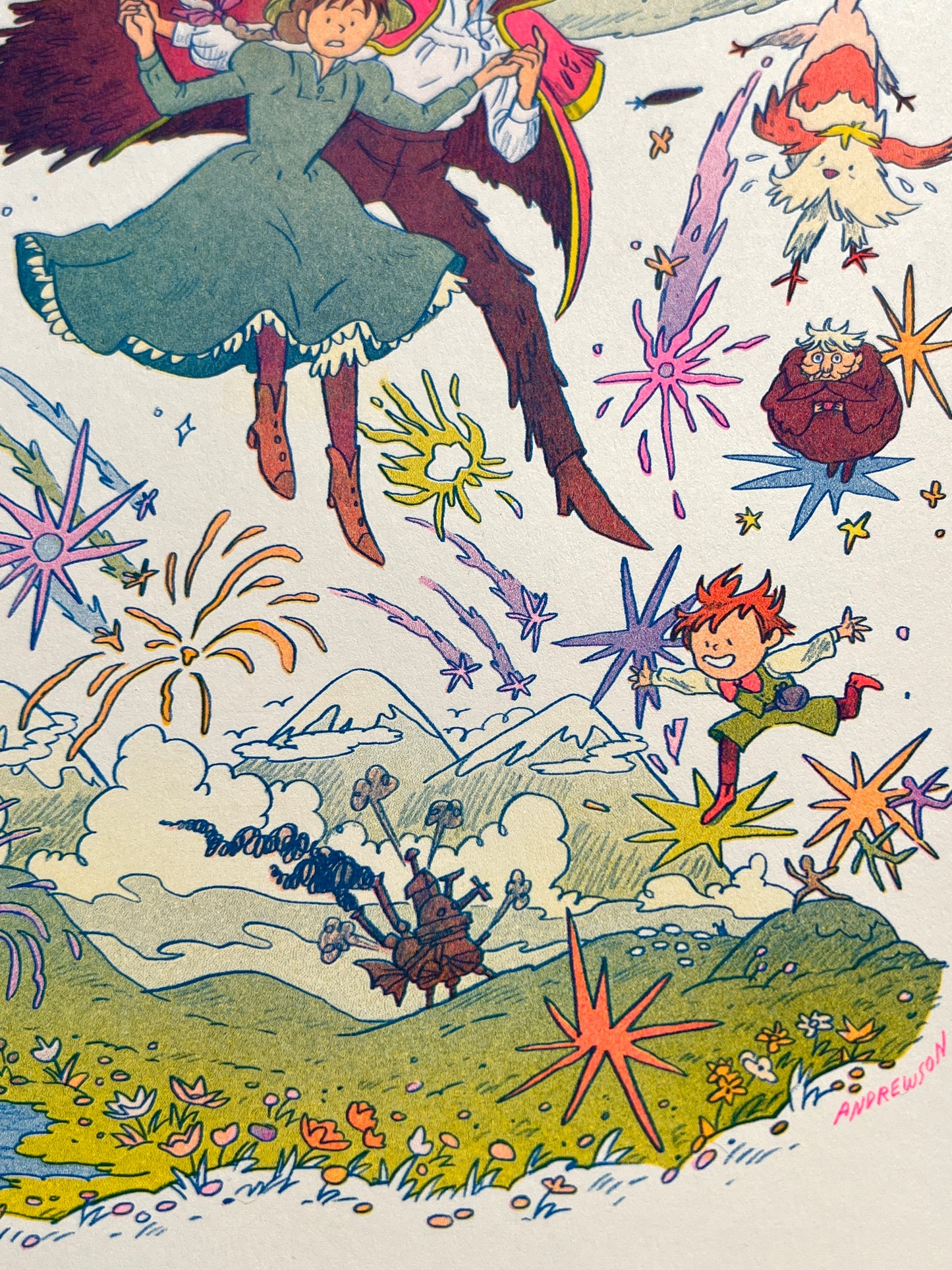 Howl's Moving Castle Small Riso Print