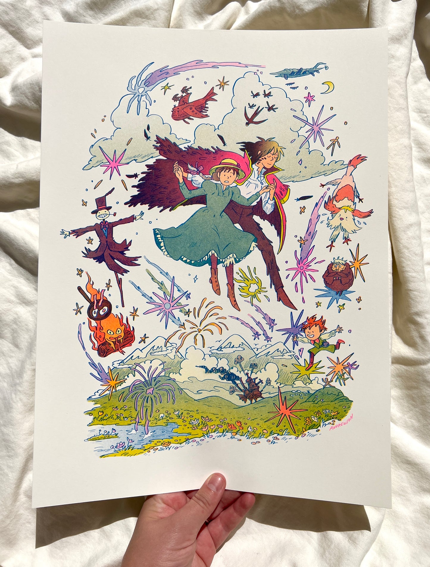 Howl's Moving Castle Large Riso Print