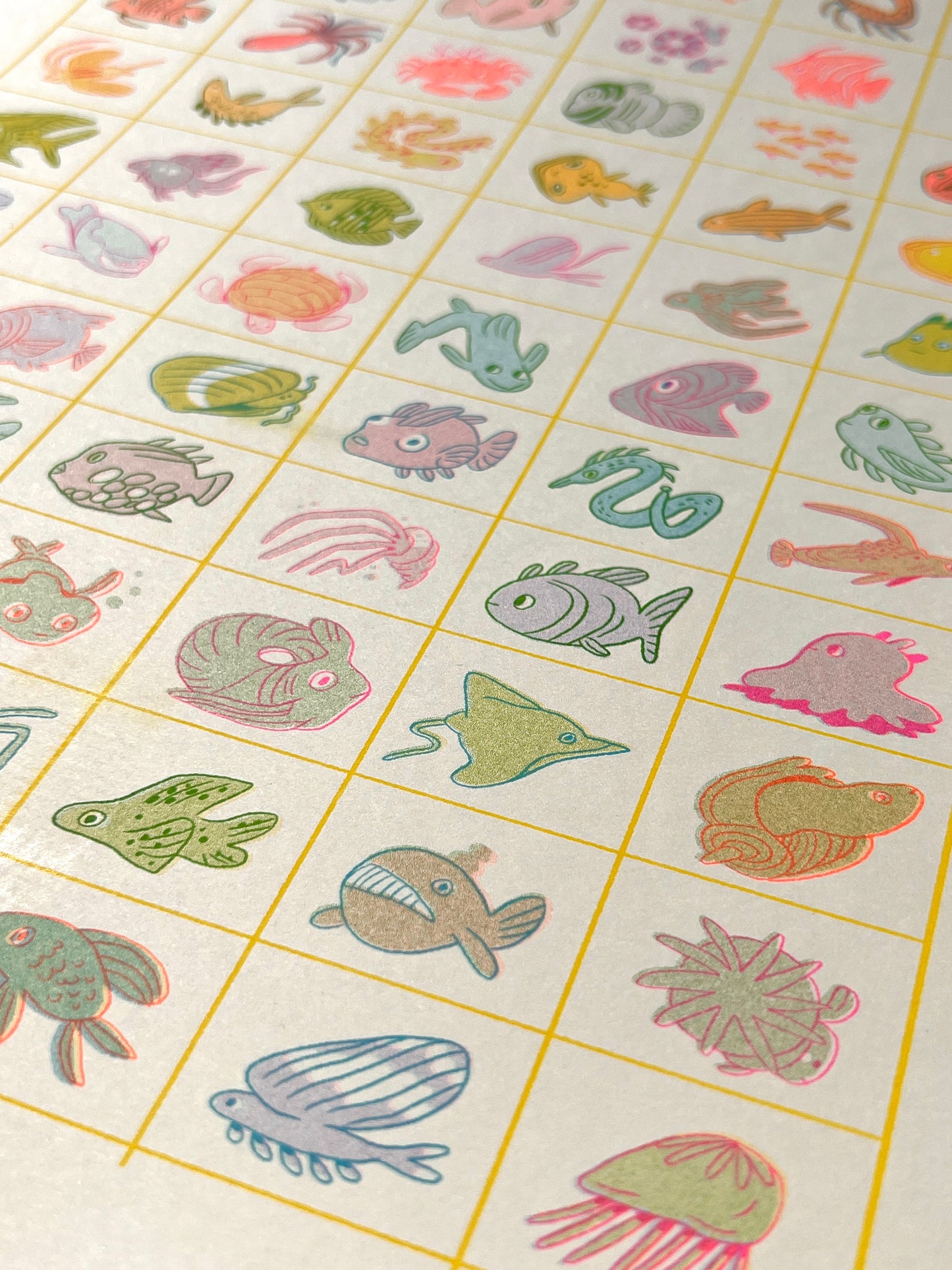 Fish Grid Large Riso Print