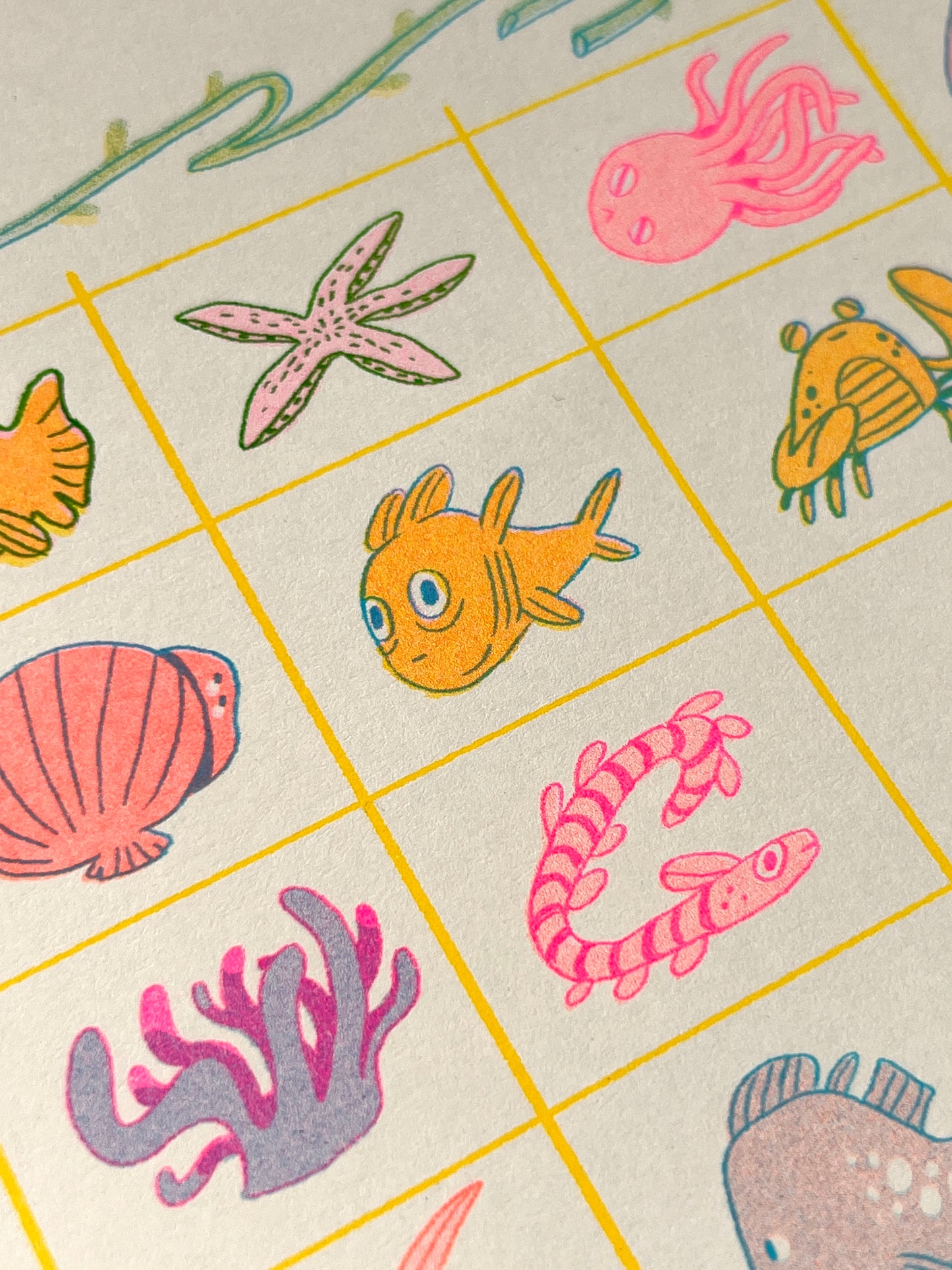 Fish Grid Large Riso Print