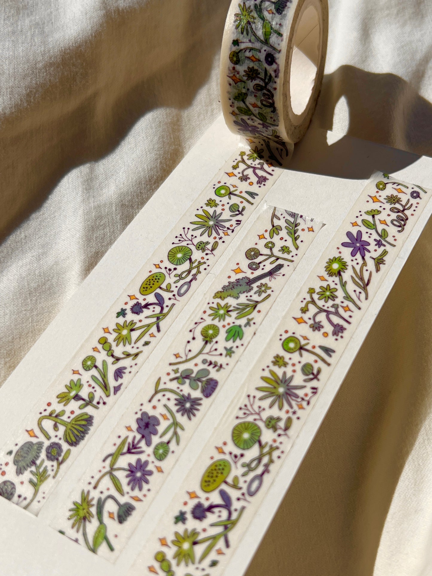 Washi Tape - Green and Purple Sleepy Flowers