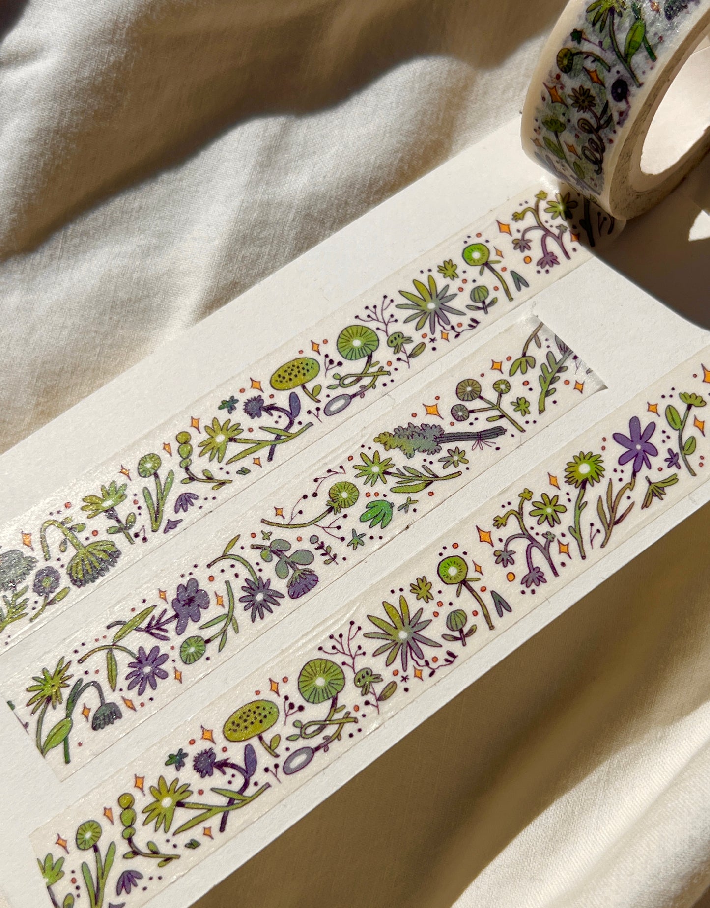 Washi Tape - Green and Purple Sleepy Flowers