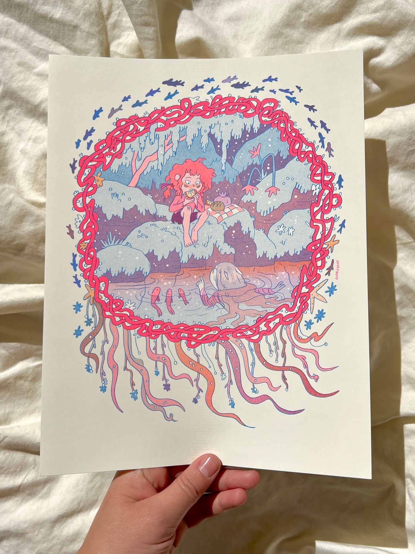 The Fruit Mermaid Riso Print