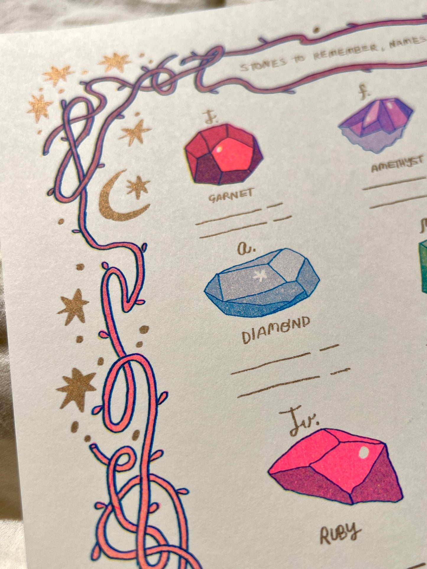 Birthday Gemstones Riso Print