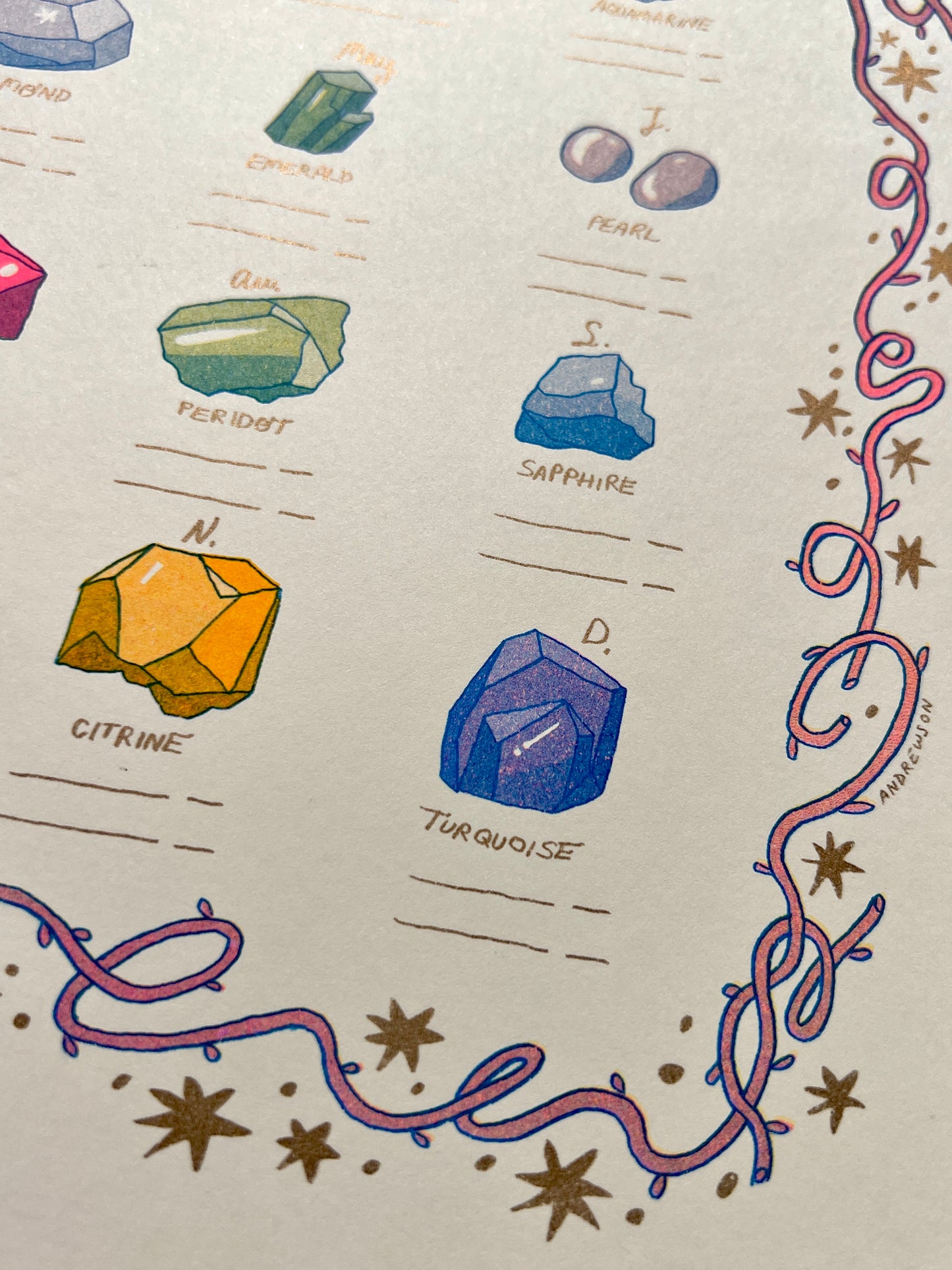 Birthday Gemstones Riso Print