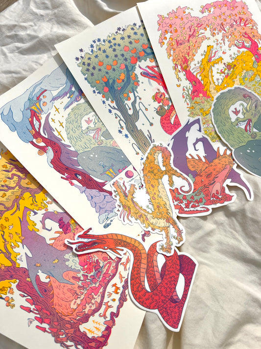 All Dragon Series Riso Prints + One Random Dragon Sticker