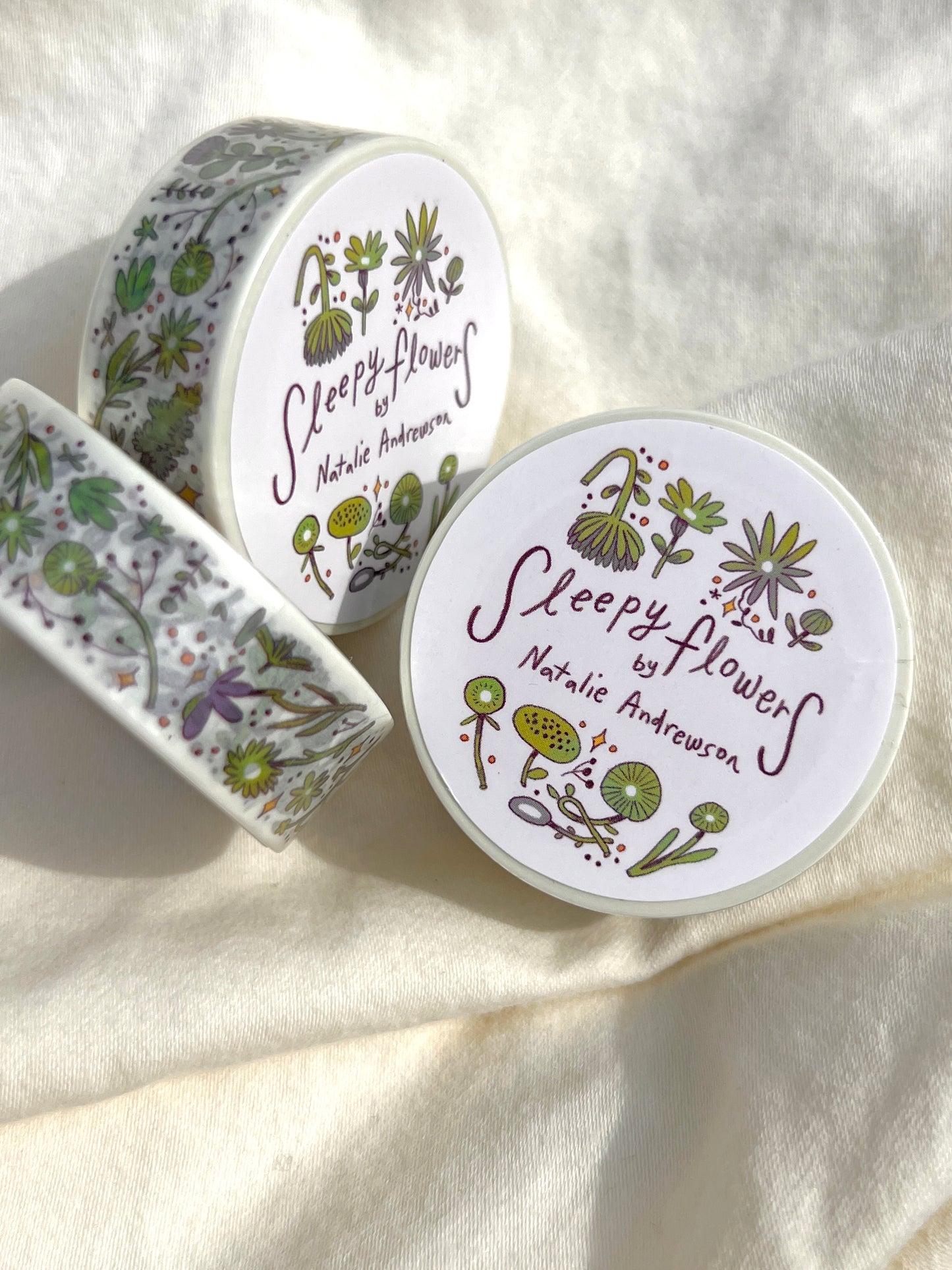 Washi Tape - Green and Purple Sleepy Flowers