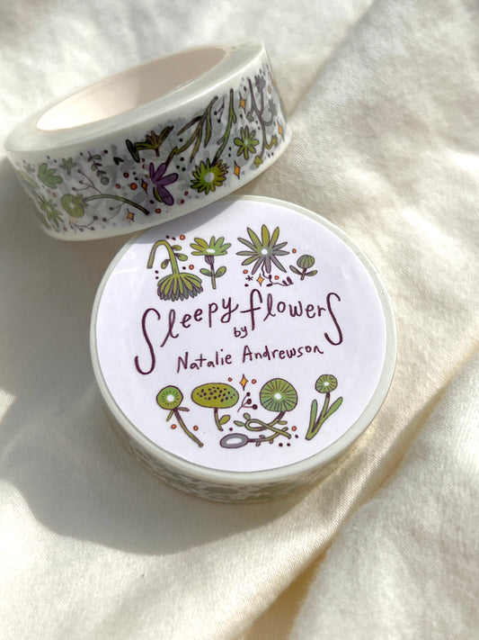 Washi Tape - Green and Purple Sleepy Flowers