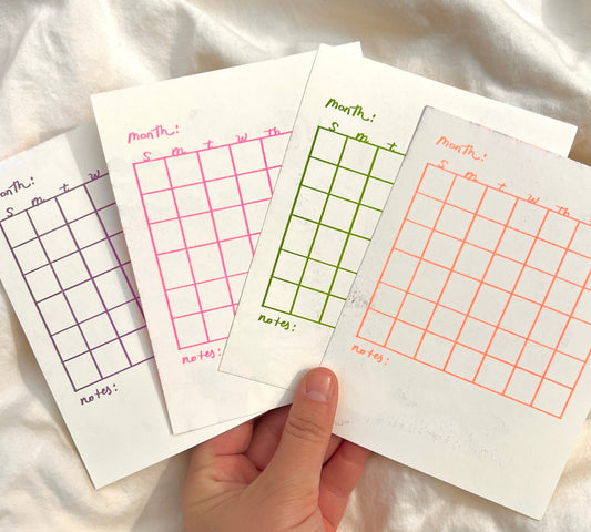 Bad Riso Print Blank Calendar Sheets x 12