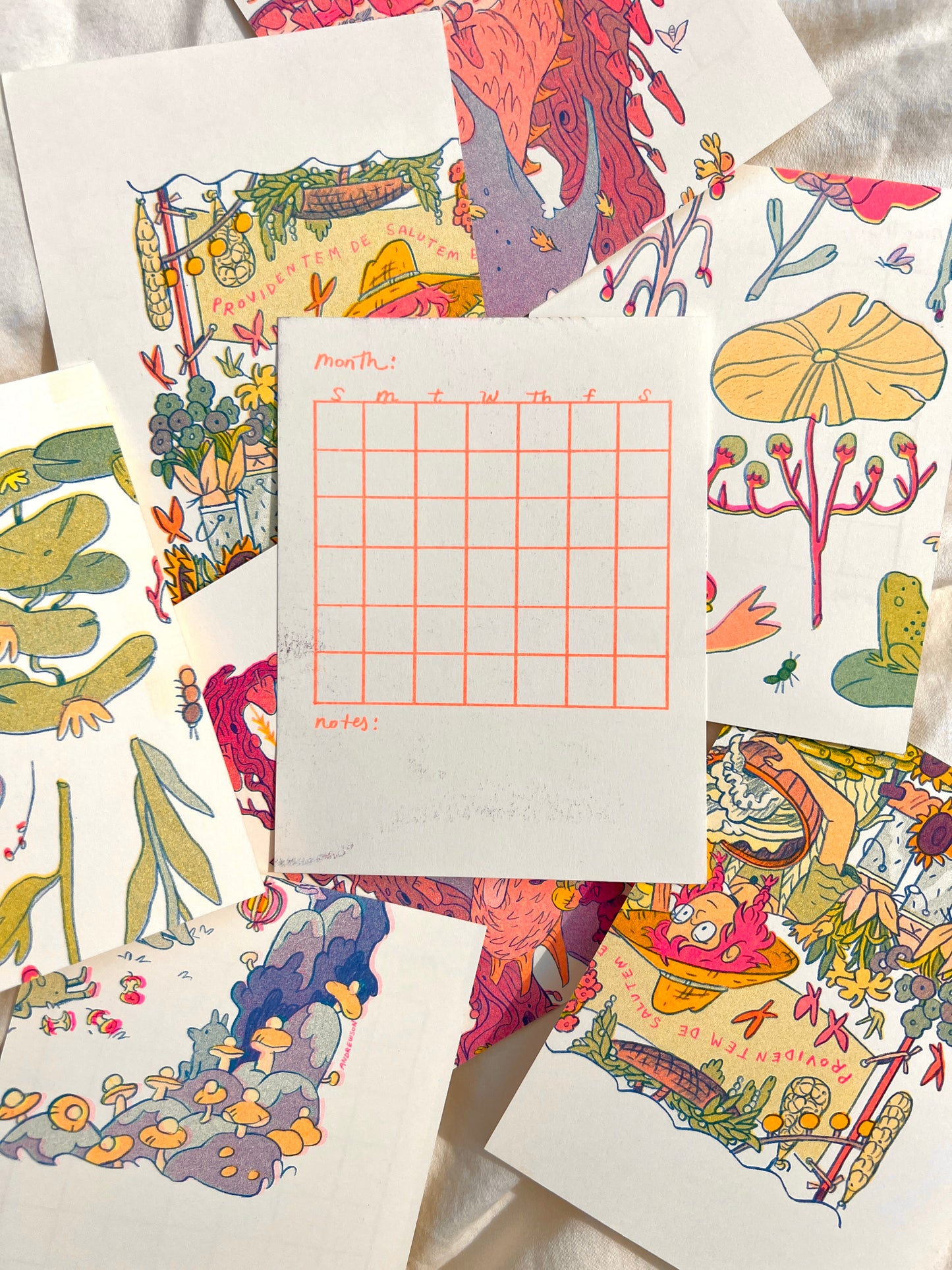 Bad Riso Print Blank Calendar Sheets x 12